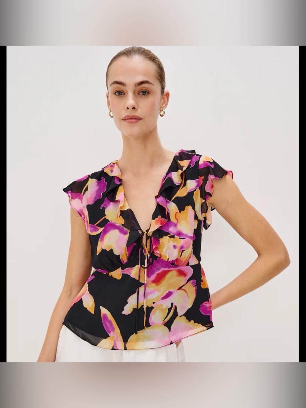NWT Rails Carmine Ruffle Blouse Floral Chiffon Preppy Cottage Old Money Sz XL